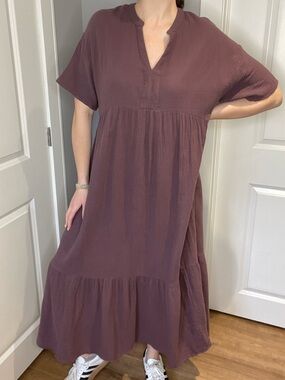 Joe Fresh Mauve Tiered V-Neck Maxi Dress